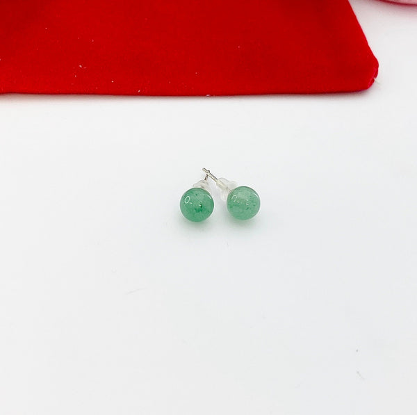Silver Green Aventurine Dainty Stud Earrings 925 Sterling Silver Pin, Gifts for Girls, N5313A
