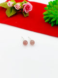 Silver Strawberry Quartz Dainty Stud Earrings 925 Sterling Silver Pin, Gifts for Girls, N5313B