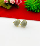 Gold Labradorite Stud Earrings Natural Labradorite, Gemstone Jewelry, Gifts for Girls, N5315
