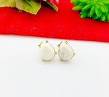 Gold Howlite Stud Earrings Natural Howlite, Gemstone Jewelry, Gifts for Girls, N5316