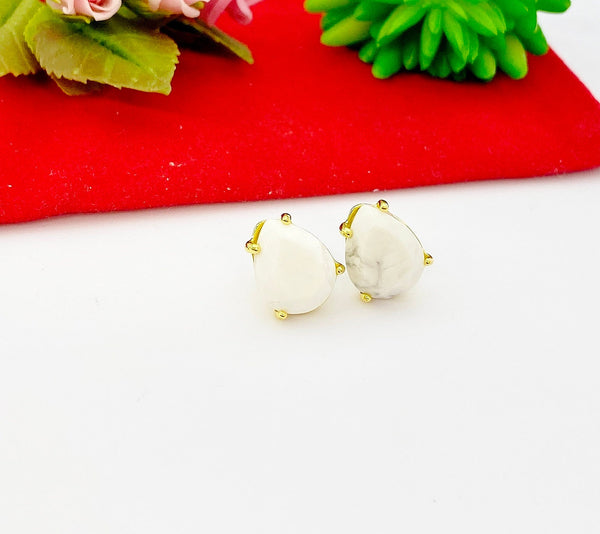 Gold Howlite Stud Earrings Natural Howlite, Gemstone Jewelry, Gifts for Girls, N5316