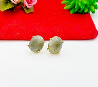 Gold Natural Labradorite Stud Earrings Gemstone Jewelry, Gifts for Mom, N5319