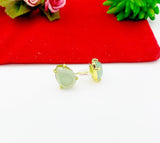 Gold Natural Green Aventurine Stud Earrings Gemstone Jewelry, Gifts for Mom, N5320