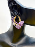 Gold Natural Amethyst Wire Wrap Braided Hoop Earrings Gemstone Jewelry, Gifts for Girlfriends, N5321A