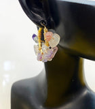 Gold Natural Fluorite Wire Wrap Hoop Earrings Gemstone Jewelry, Gifts for Girlfriends, N5321C