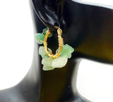 Gold Natural Green Aventurine Wire Wrap Hoop Earrings Gemstone Jewelry, Gifts for Girlfriends, N5321E