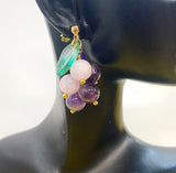 Gold Natural Amethyst and Natural Kunzite Grape Stud Earrings Gemstone Jewelry, Gifts for Girlfriends, N5324