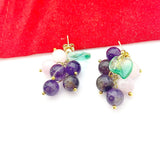 Gold Natural Amethyst and Natural Kunzite Grape Stud Earrings Gemstone Jewelry, Gifts for Girlfriends, N5324