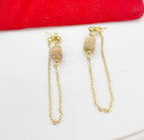 Gold Natural Sunstone Stud Earrings Gemstone Jewelry, Gifts for Girlfriends, N5325