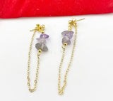 Gold Natural Amethyst Dangle Stud Earrings Gemstone Jewelry, Gifts for Girlfriends, N5327