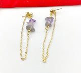 Gold Natural Amethyst Dangle Stud Earrings Gemstone Jewelry, Gifts for Girlfriends, N5327