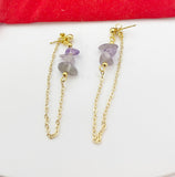 Gold Natural Amethyst Dangle Stud Earrings Gemstone Jewelry, Gifts for Girlfriends, N5327