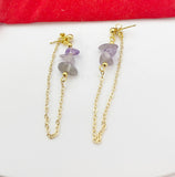 Gold Natural Amethyst Dangle Stud Earrings Gemstone Jewelry, Gifts for Girlfriends, N5327