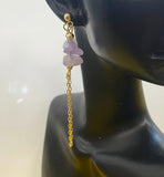 Gold Natural Amethyst Dangle Stud Earrings Gemstone Jewelry, Gifts for Girlfriends, N5327