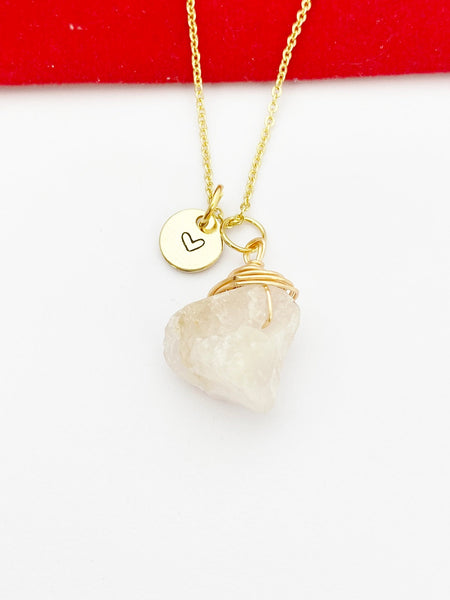 Gold Natural Quartz Necklace Birth Month Gemstone Jewelry, Personalized Customized Gifts, N5331A