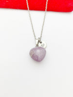 Silver Natural Lilac Jade Heart Necklace Birth Month Gemstone Jewelry Gifts, Personalized Customized Gifts, N5332A