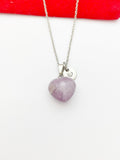 Silver Natural Lilac Jade Heart Necklace Birth Month Gemstone Jewelry Gifts, Personalized Customized Gifts, N5332A