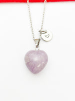 Silver Natural Lilac Jade Heart Necklace Birth Month Gemstone Jewelry Gifts, Personalized Customized Gifts, N5332A