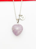 Silver Natural Lilac Jade Heart Necklace Birth Month Gemstone Jewelry Gifts, Personalized Customized Gifts, N5332A