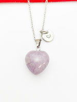 Silver Natural Lilac Jade Heart Necklace Birth Month Gemstone Jewelry Gifts, Personalized Customized Gifts, N5332A