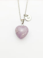 Silver Natural Lilac Jade Heart Necklace Birth Month Gemstone Jewelry Gifts, Personalized Customized Gifts, N5332A