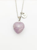 Silver Natural Lilac Jade Heart Necklace Birth Month Gemstone Jewelry Gifts, Personalized Customized Gifts, N5332A