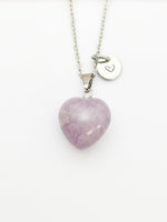 Silver Natural Lilac Jade Heart Necklace Birth Month Gemstone Jewelry Gifts, Personalized Customized Gifts, N5332A