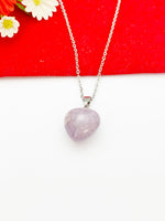 Silver Natural Lilac Jade Heart Necklace Birth Month Gemstone Jewelry Gifts, Personalized Customized Gifts, N5332A