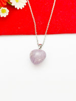 Silver Natural Lilac Jade Heart Necklace Birth Month Gemstone Jewelry Gifts, Personalized Customized Gifts, N5332A