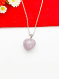 Silver Natural Lilac Jade Heart Necklace Birth Month Gemstone Jewelry Gifts, Personalized Customized Gifts, N5332A