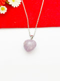 Silver Natural Lilac Jade Heart Necklace Birth Month Gemstone Jewelry Gifts, Personalized Customized Gifts, N5332A