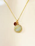 Gold Natural Amazonite Pendants Necklace Birth Gemstone Jewelry Gifts, Personalized Customized Gifts, N5334