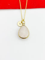 Gold Natural Rose Quartz Pendants Necklace Birth Gemstone Jewelry Gifts, Personalized Customized Gifts, N5337