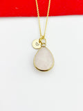 Gold Natural Rose Quartz Pendants Necklace Birth Gemstone Jewelry Gifts, Personalized Customized Gifts, N5337