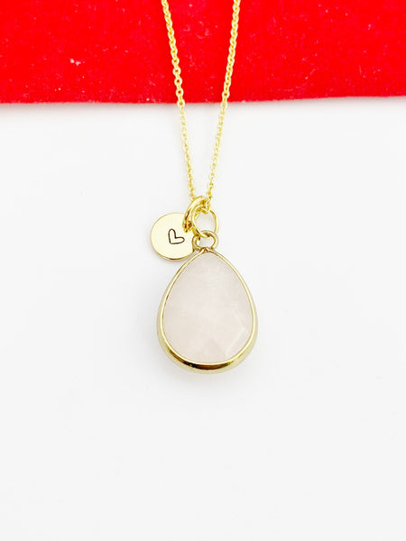 Gold Natural Rose Quartz Pendants Necklace Birth Gemstone Jewelry Gifts, Personalized Customized Gifts, N5337