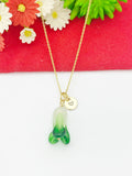 Gold Green Cabbage Vegi Necklace Handmade Lampwork Cabbage Vegetable, Personalized Customized Gifts, N5312A