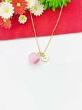 Gold Pink Peach Charm Necklace Handmade Lampwork, Girlfriends Gifts, Personalized Customized Gifts, N5338