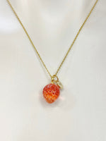 Gold Strawberry Charm Necklace Handmade Lampwork, Girlfriends Gifts, Personalized Customized Gifts, N5339