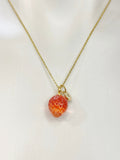 Gold Strawberry Charm Necklace Handmade Lampwork, N5339