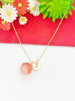 Gold Strawberry Charm Necklace Handmade Lampwork, Girlfriends Gifts, Personalized Customized Gifts, N5339