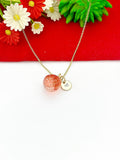 Gold Strawberry Charm Necklace Handmade Lampwork, Girlfriends Gifts, Personalized Customized Gifts, N5339