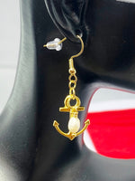 Gold Anchor with Pearl Charm Earrings Pet Lover Jewelry Gifts, N866B