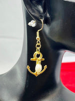 Gold Anchor with Pearl Charm Earrings Pet Lover Jewelry Gifts, N866B