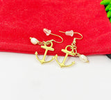 Gold Anchor with Pearl Charm Earrings Pet Lover Jewelry Gifts, N866B