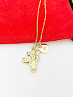 Gold Cactus Charm Necklace Best Friends Jewelry Gifts, Personalized Customized Gifts, N296A