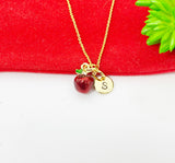 Gold Red Apple Charm Necklace Foodie Gifts, Personalized Customized Gifts, N5131A