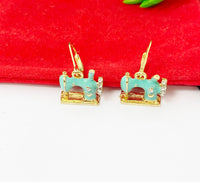 Gold Sewing Machine Charm Earrings Quilting Tailor Jewelry Gifts, N398B