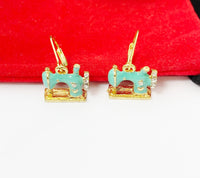 Gold Sewing Machine Charm Earrings Quilting Tailor Jewelry Gifts, N398B