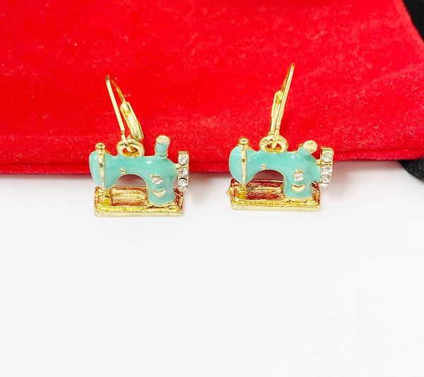 Gold Sewing Machine Charm Earrings Quilting Tailor Jewelry Gifts, N398B