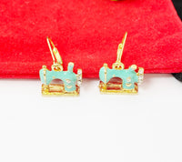 Gold Sewing Machine Charm Earrings Quilting Tailor Jewelry Gifts, N398B